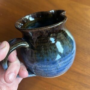 Handcrafted Blue and Brown Stoneware Ceramic Pitcher from Alaska